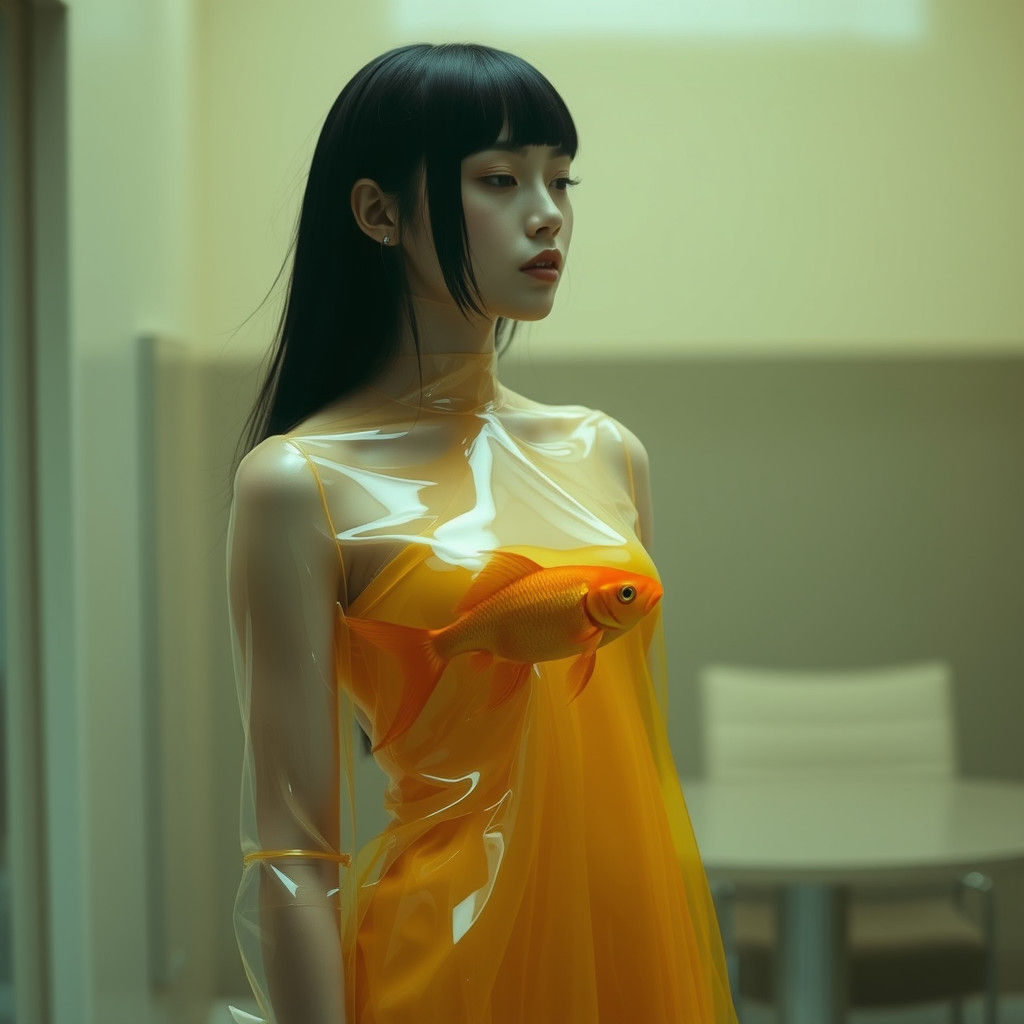 Surreal Futuristic Scene with Goldfish Dress