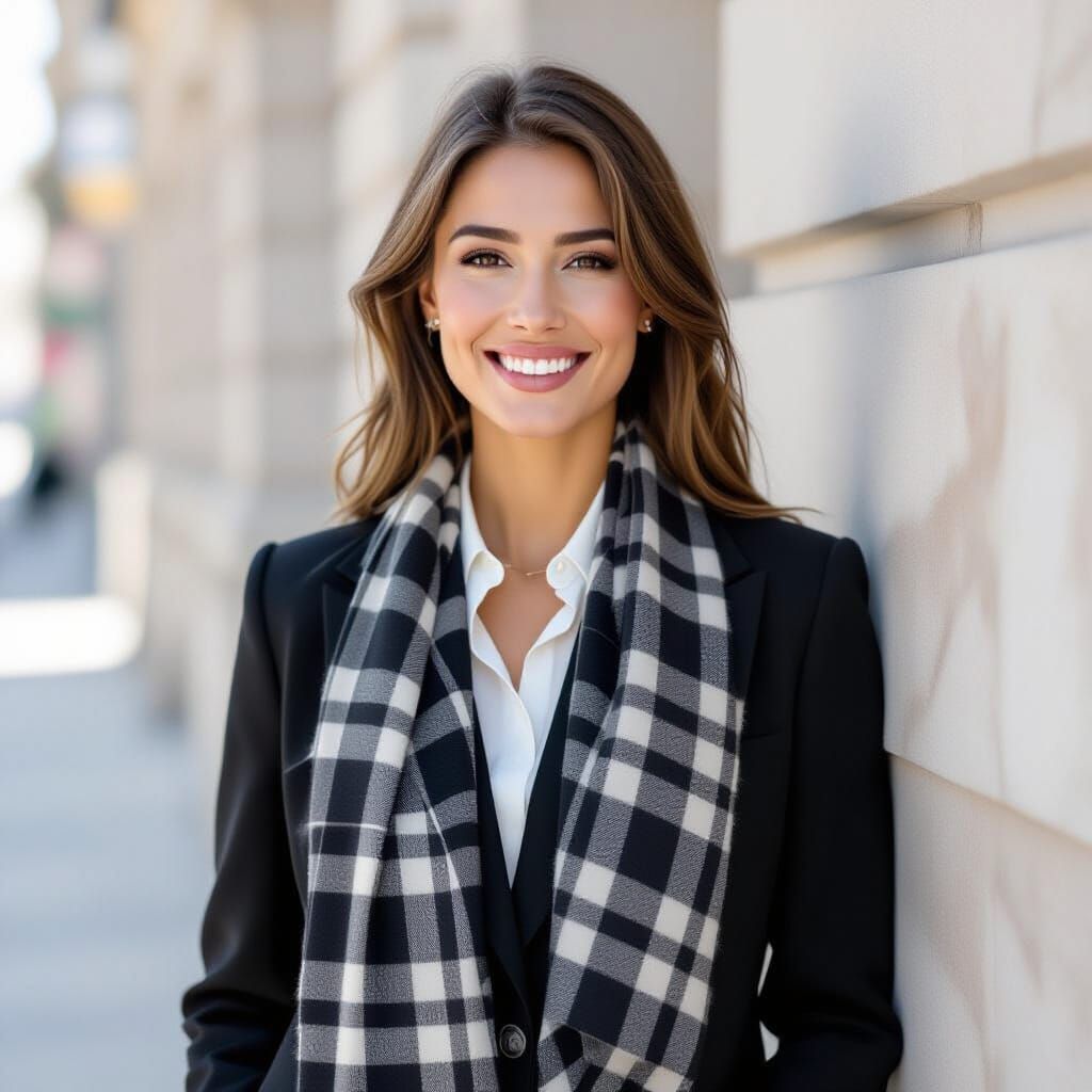 Young Woman with Blue Rose in Cityscape