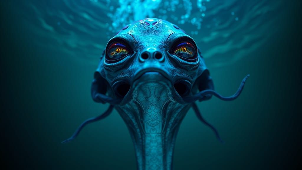 Bioluminescent Alien Portrait in Art Nouveau Style