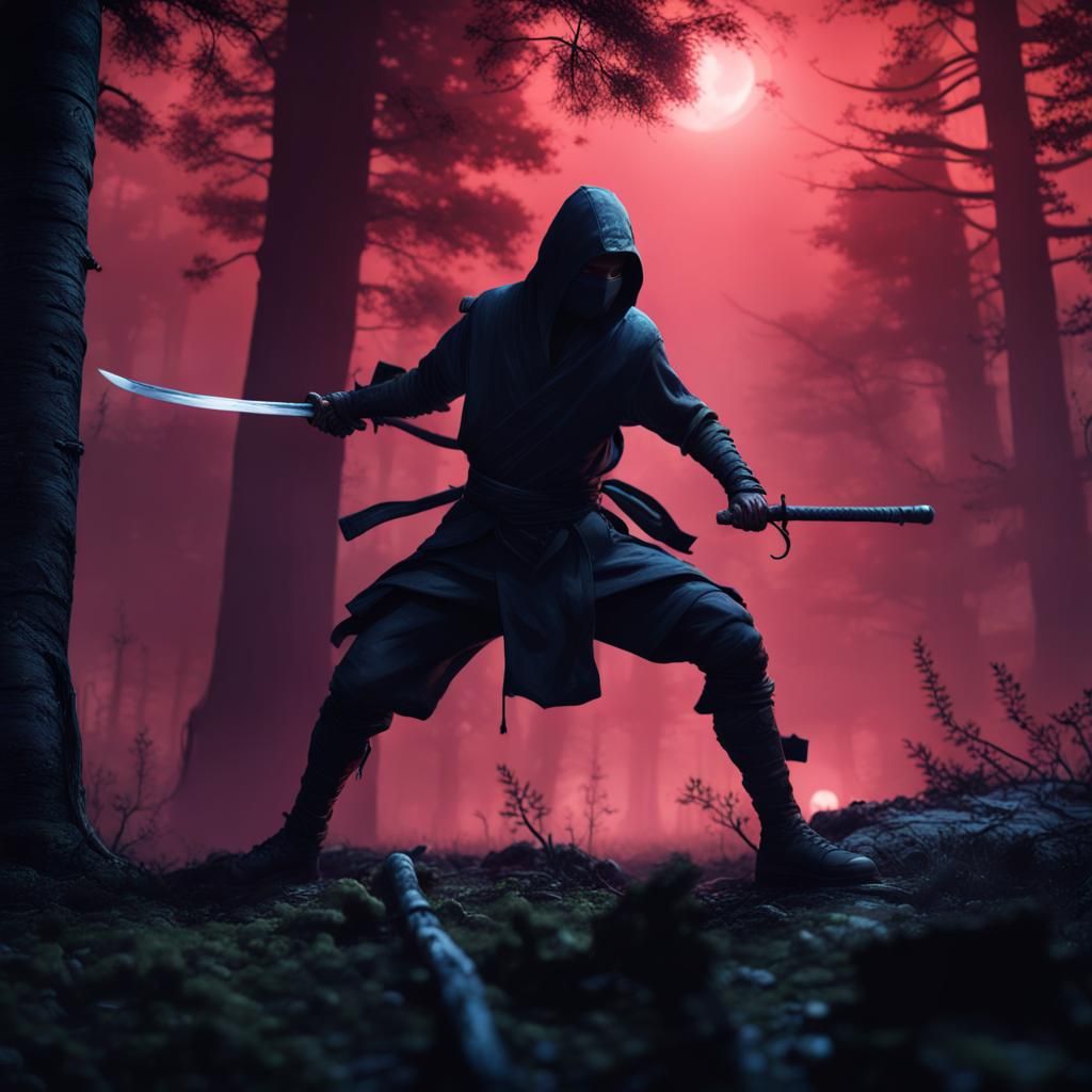 Ninja in Dystopian Forest: Fantasy Concept Art