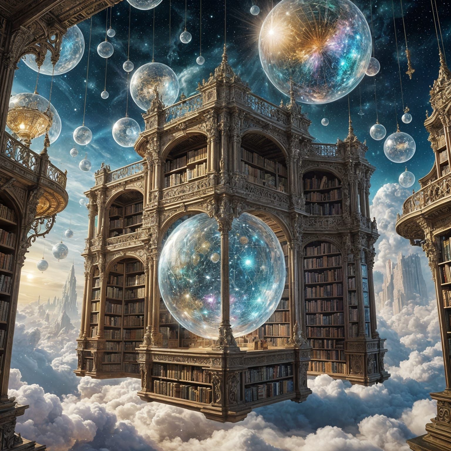 Crystalline Library Floating in the Sky