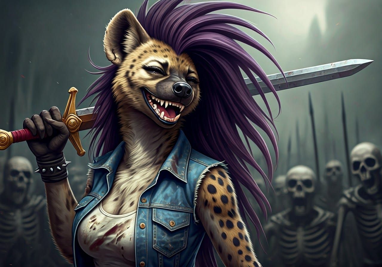 Gothic Punk Goddess Wields Claymore Amidst Skeleton Horde