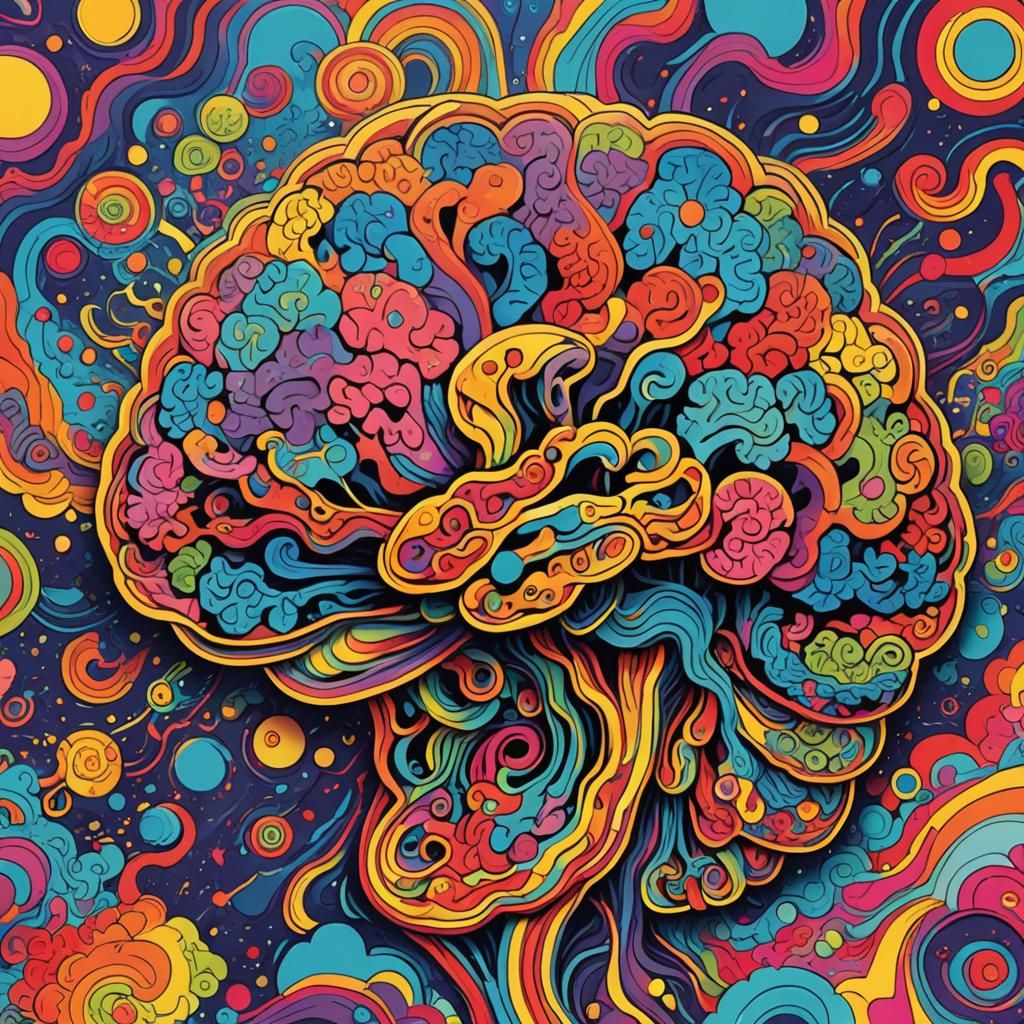 Psychedelic Brain Album Art in Retro Style