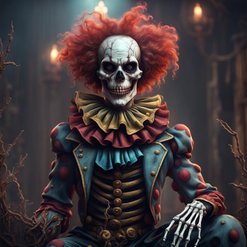 Fantastical Skeleton Clown: Detailed Matte Painting