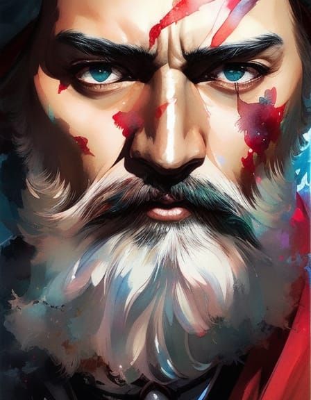 Detailed Watercolor Manga Portrait of Santa Claus