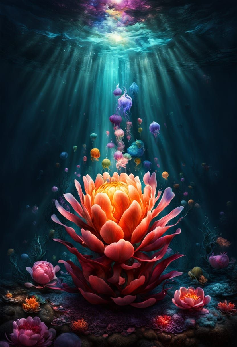 Vibrant Jellyfish Bloom Under Radiant Ocean Light