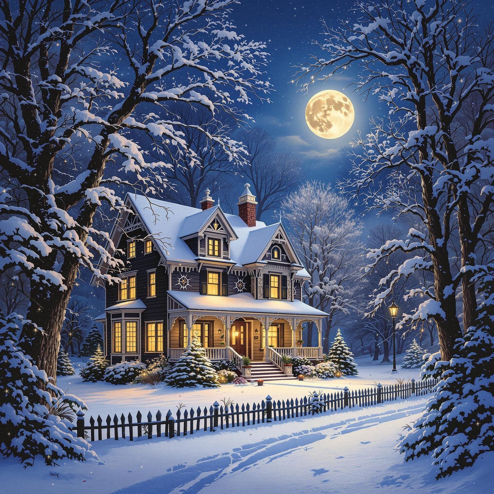 Cozy Winter Scene in Whimsical Style