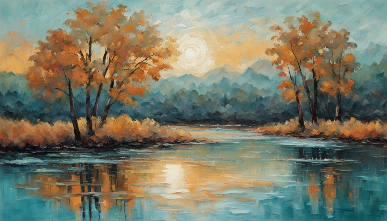 Serene Lakeside Landscape in Neo-Expressionist Style