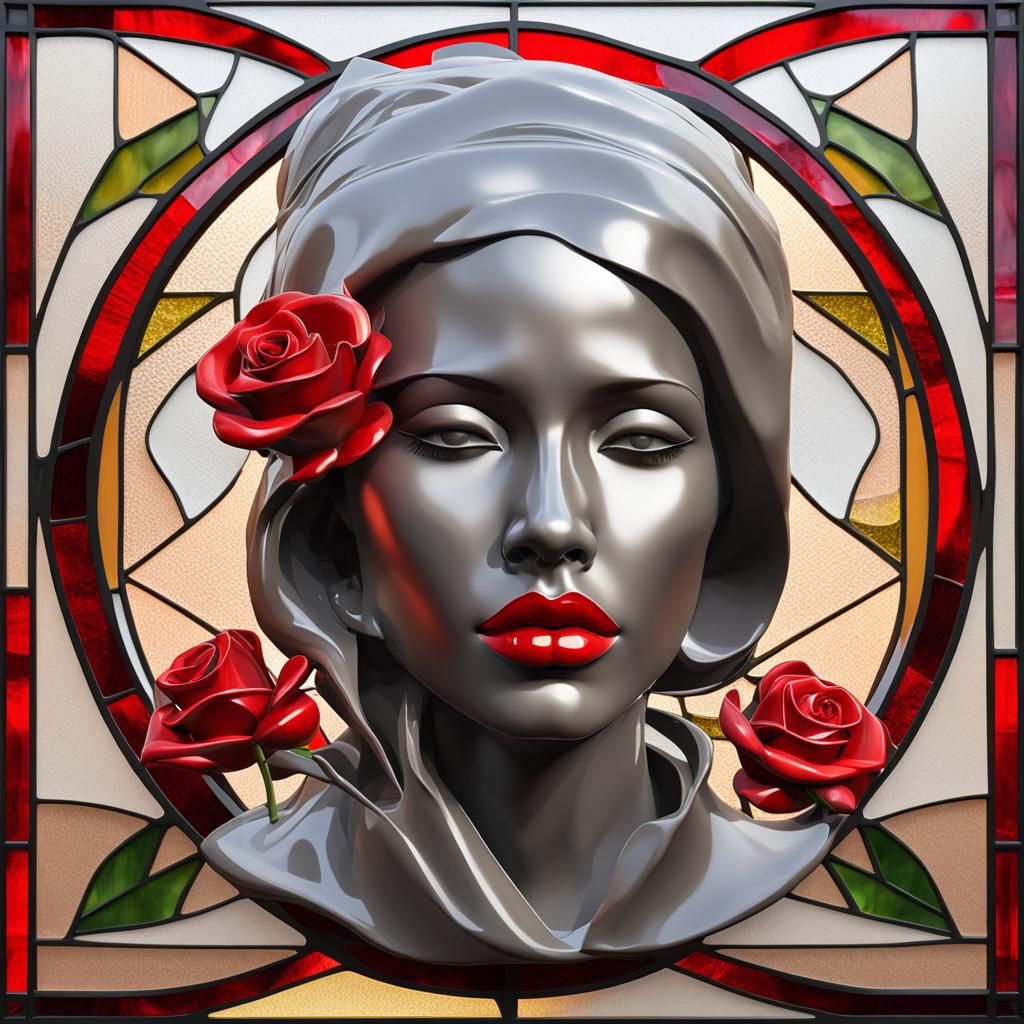 Minimalist Porcelain Woman Figure with Red Roses