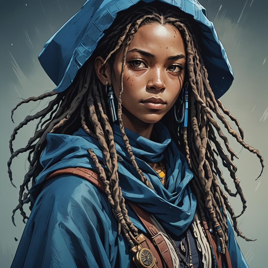 Dreadlocked Gunslinger: Anime-Style Cel-Shaded Portrait