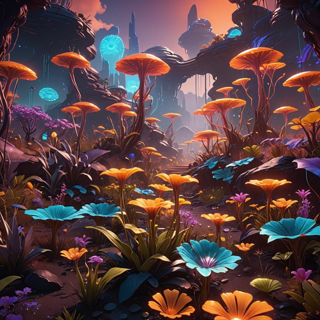 Fluorescent Plants Glow in Alien Landscape