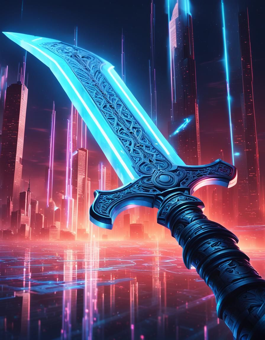 Sword of Radiant Light in Neon Cyberpunk