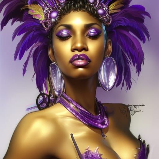 Caribbean Carnival Queen in Purple, Detailed Portrait