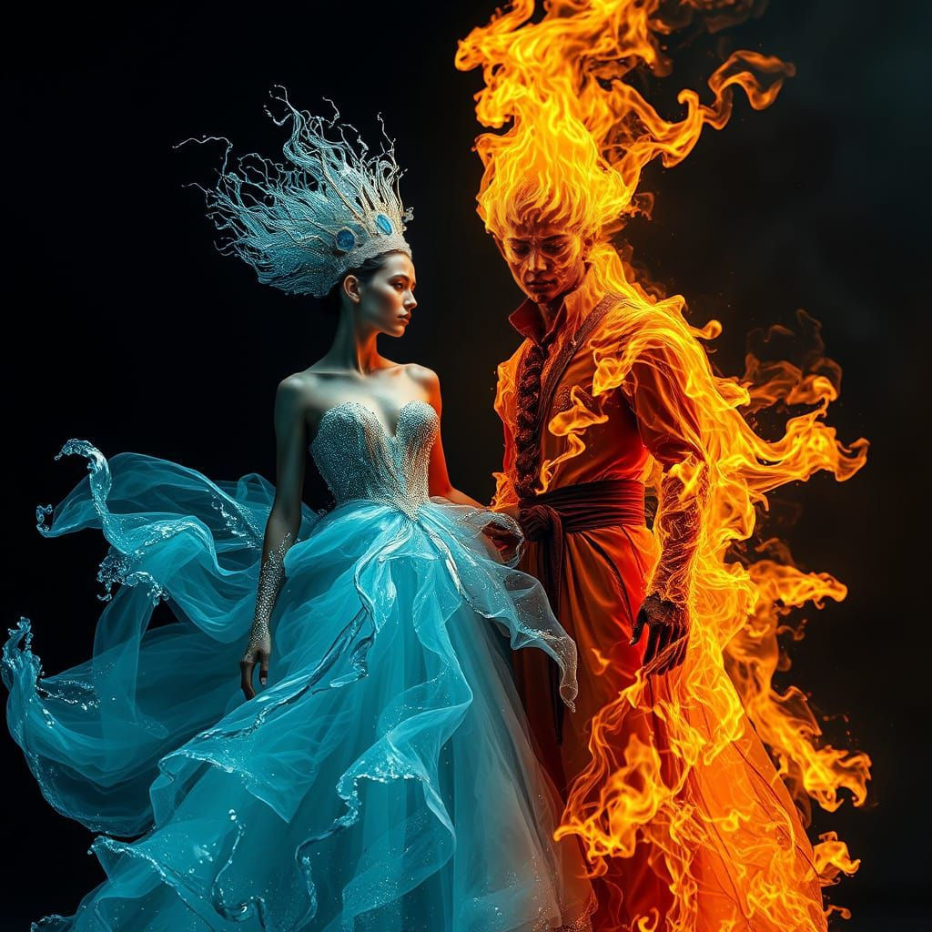 Ethereal Water Woman and Fire Man