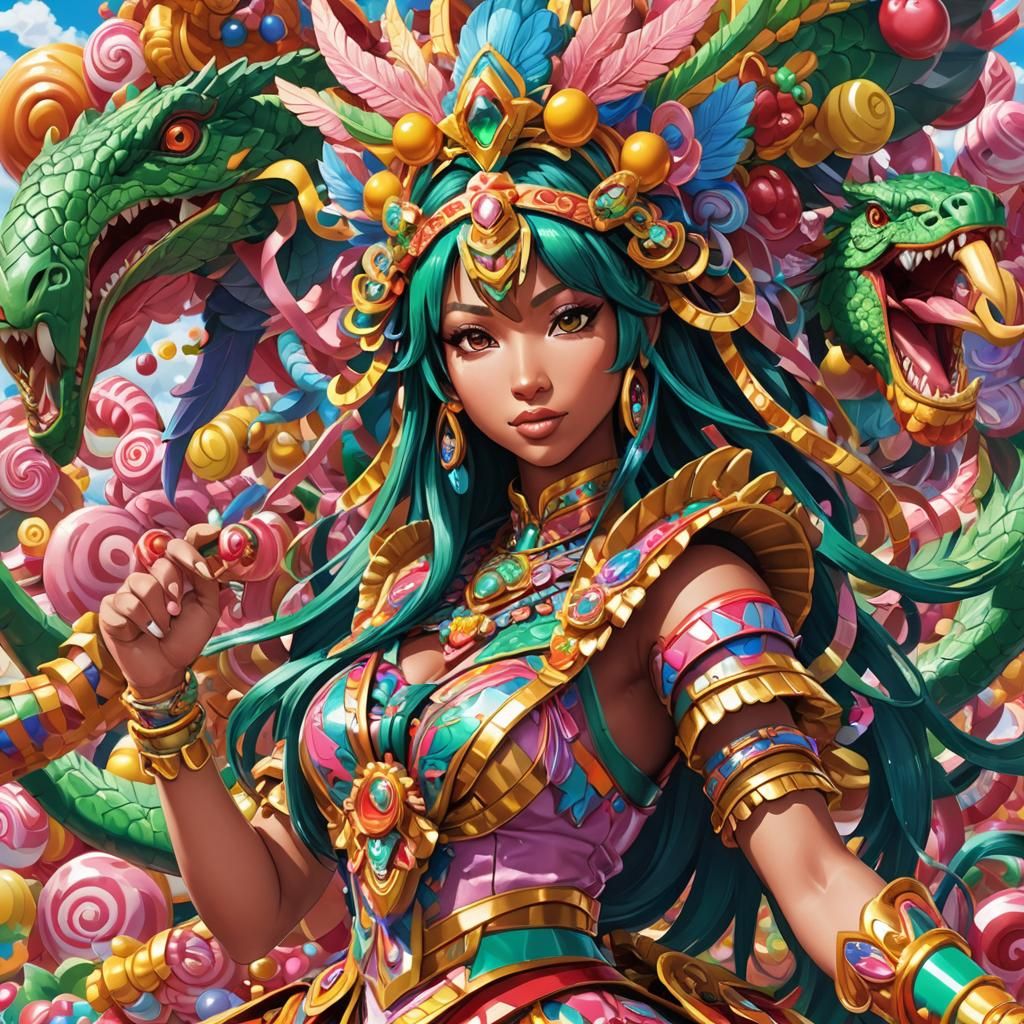 Human Quetzalcoatl in Candy Anime Manga Style