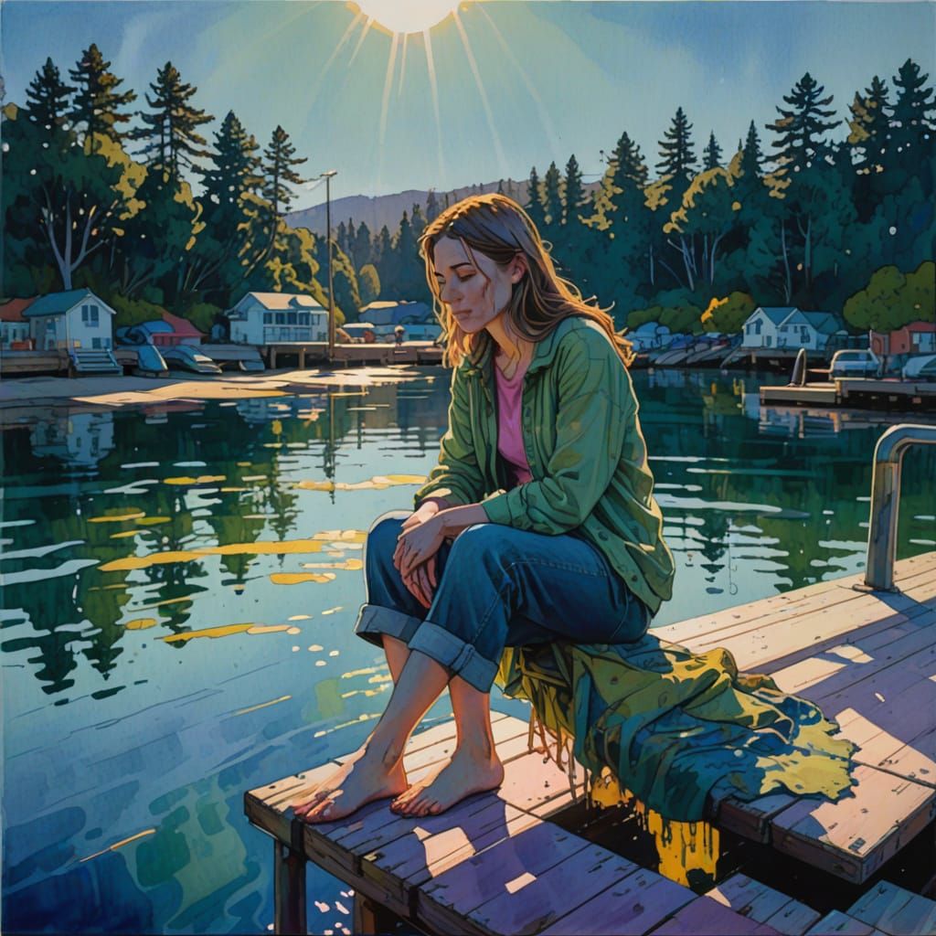 Girl on Pier in Late Afternoon Sunlight