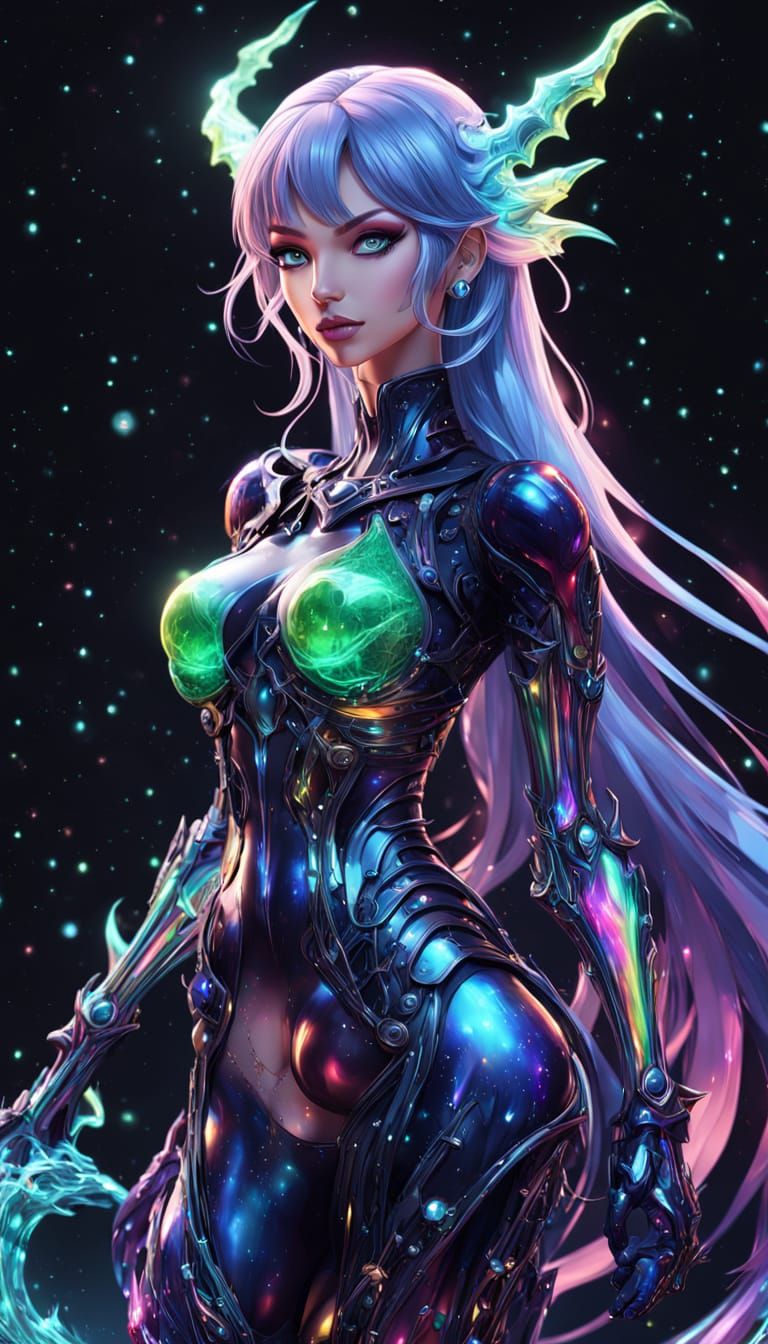 Cyberpunk Dragon Goddess in Cosmic Wonderland
