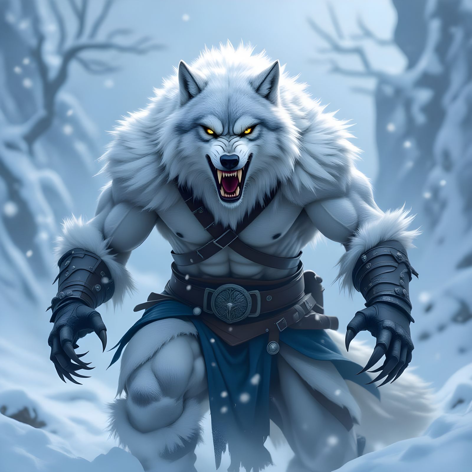 Fierce Wolf Warrior in Blizzard - Epic Fantasy Art