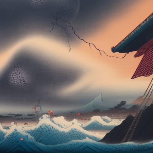 Ukiyo-e Storm: Detailed Fantasy Art