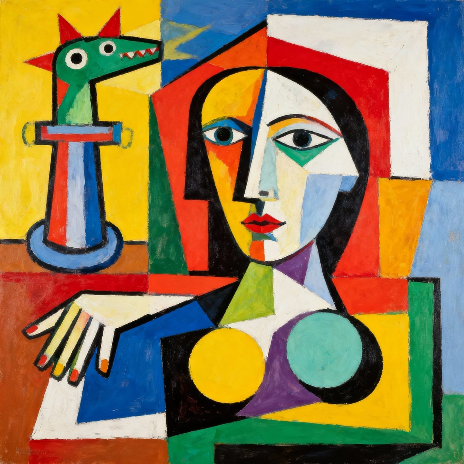 Cubist Fantasy Painting with Bold Geometric Shapes