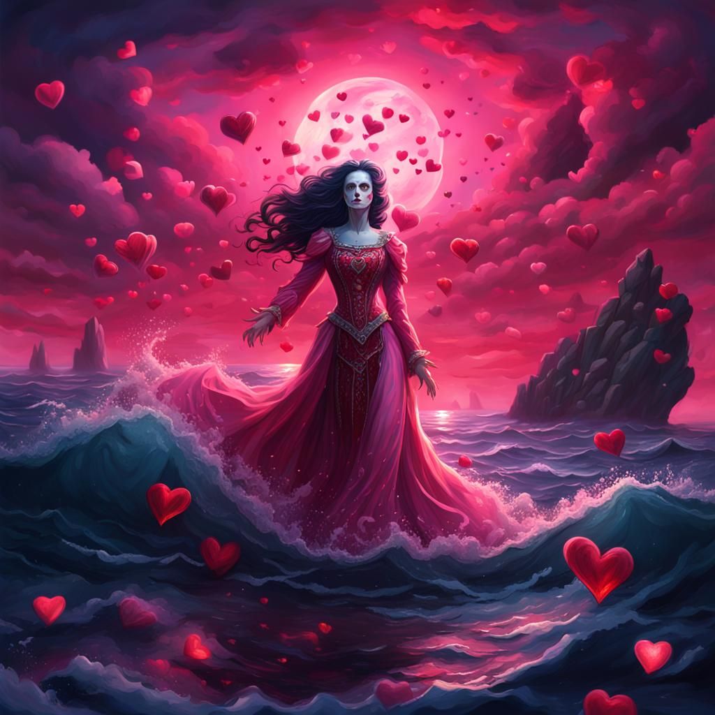 Lady Death in Pink Dress: an Oil Painting