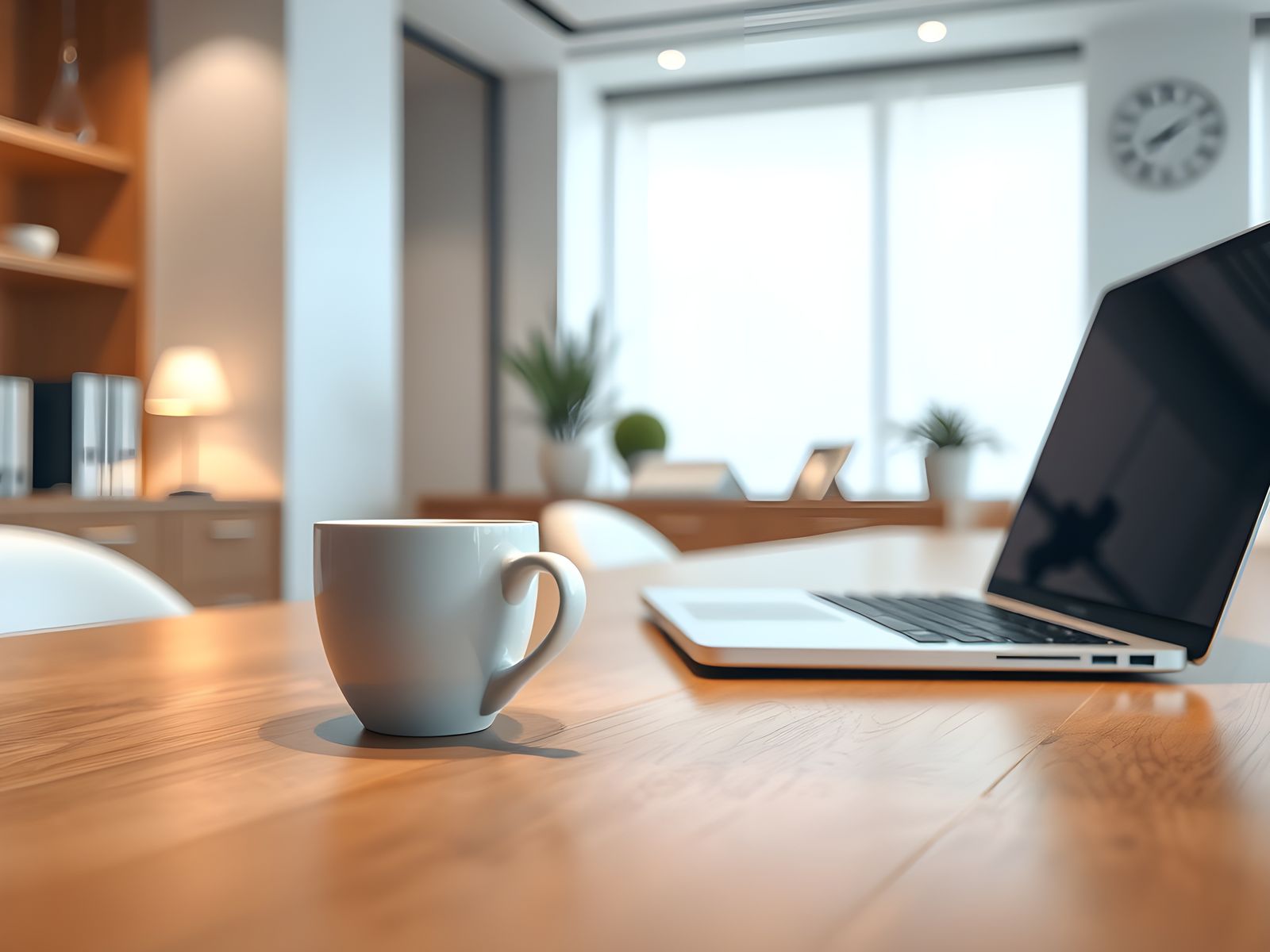 White Coffee Cup and Laptop in Detailed Matte Painting