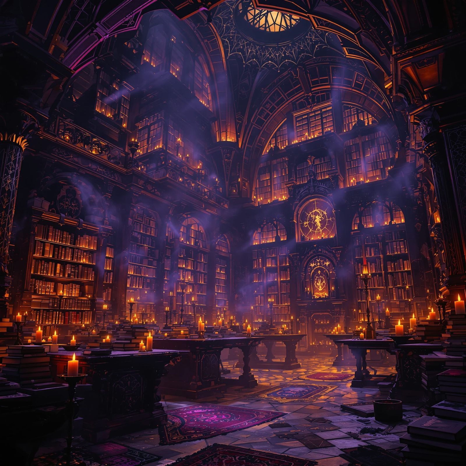 Ancient Library of Whispering Spells, Lit by Ghostly Candles