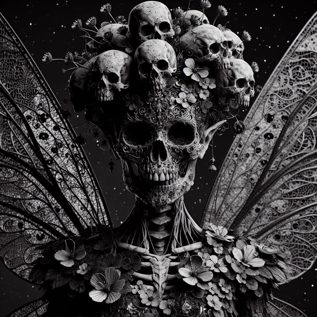 Ethereal Skull Fairy in Moody, Hyperrealistic Style