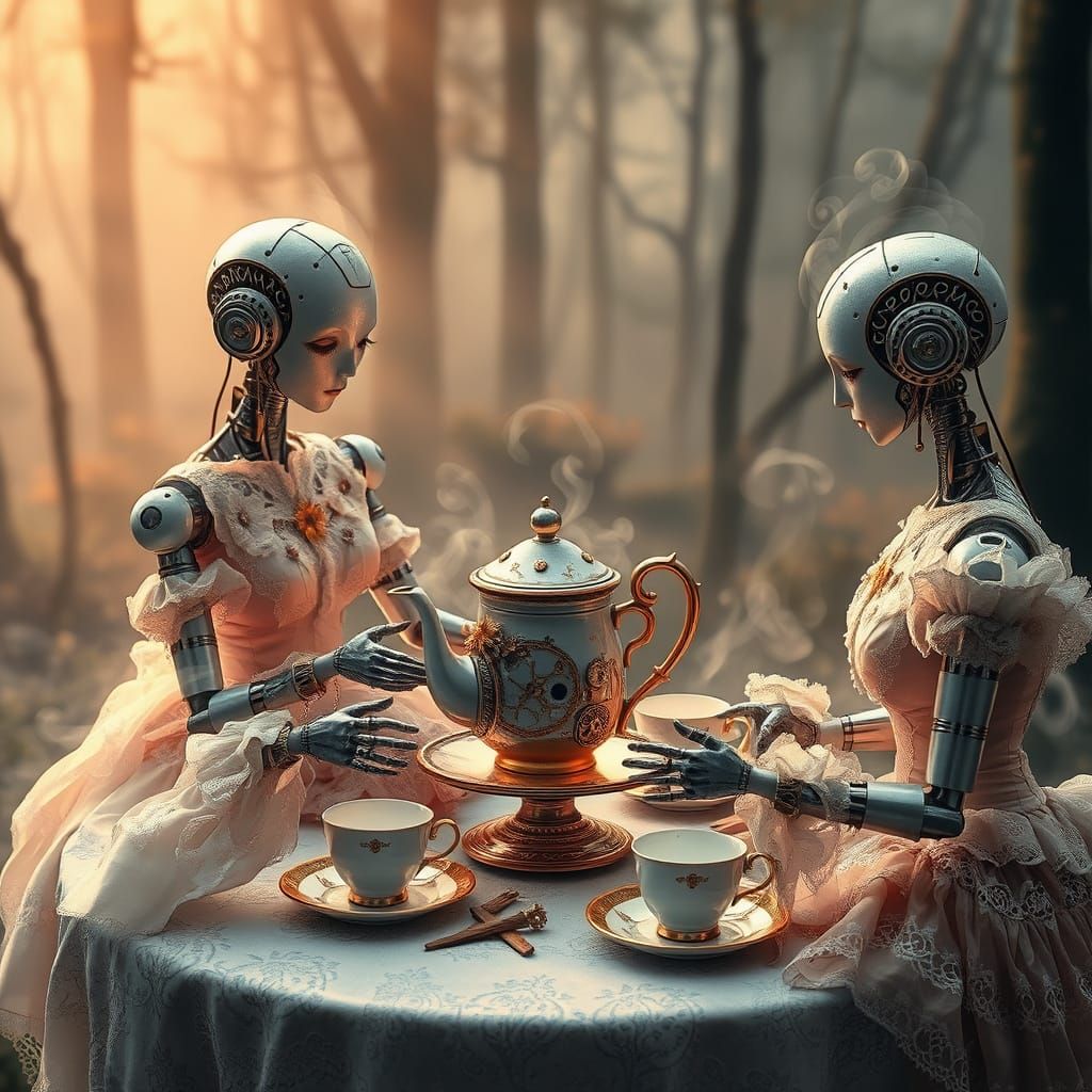 Androids in Whimsical, High-Definition Tea Party