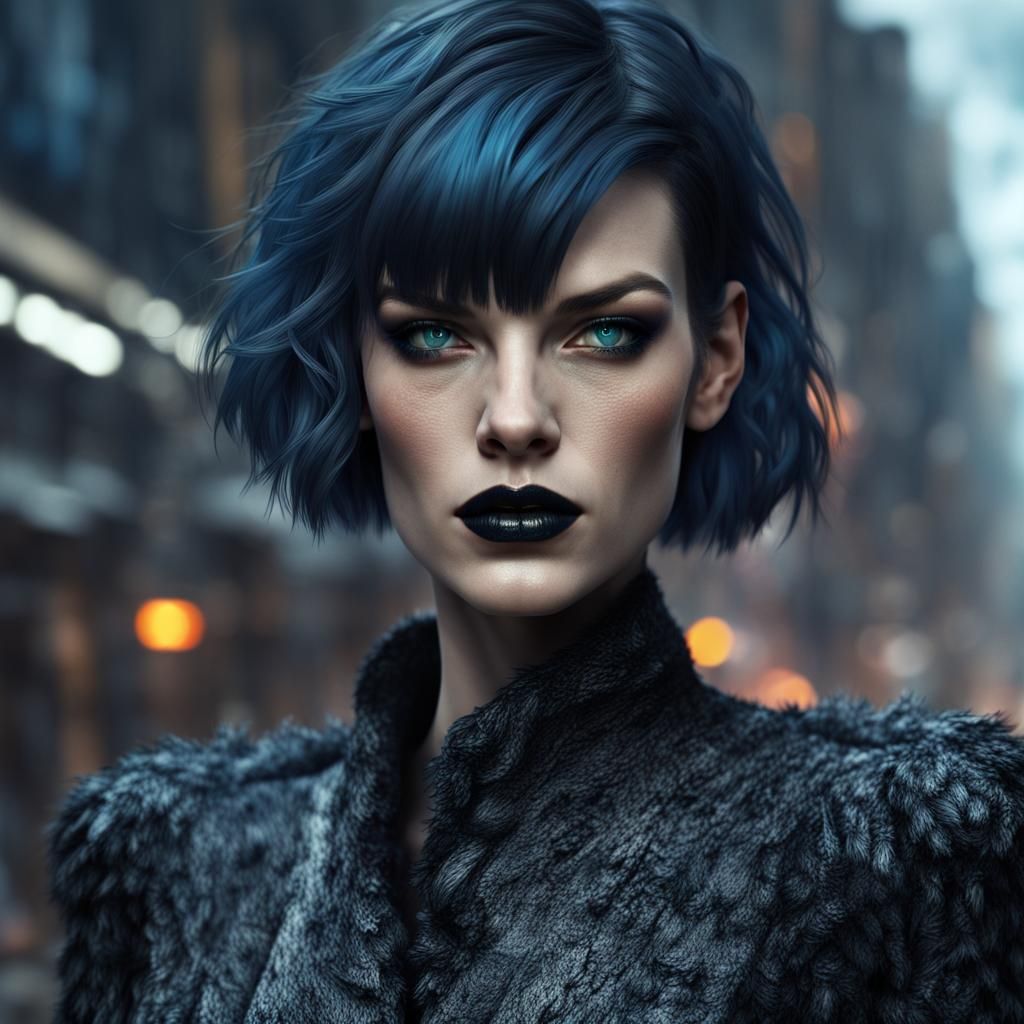 Milla Jovovich Portrait in Sci-Fi Street Scene