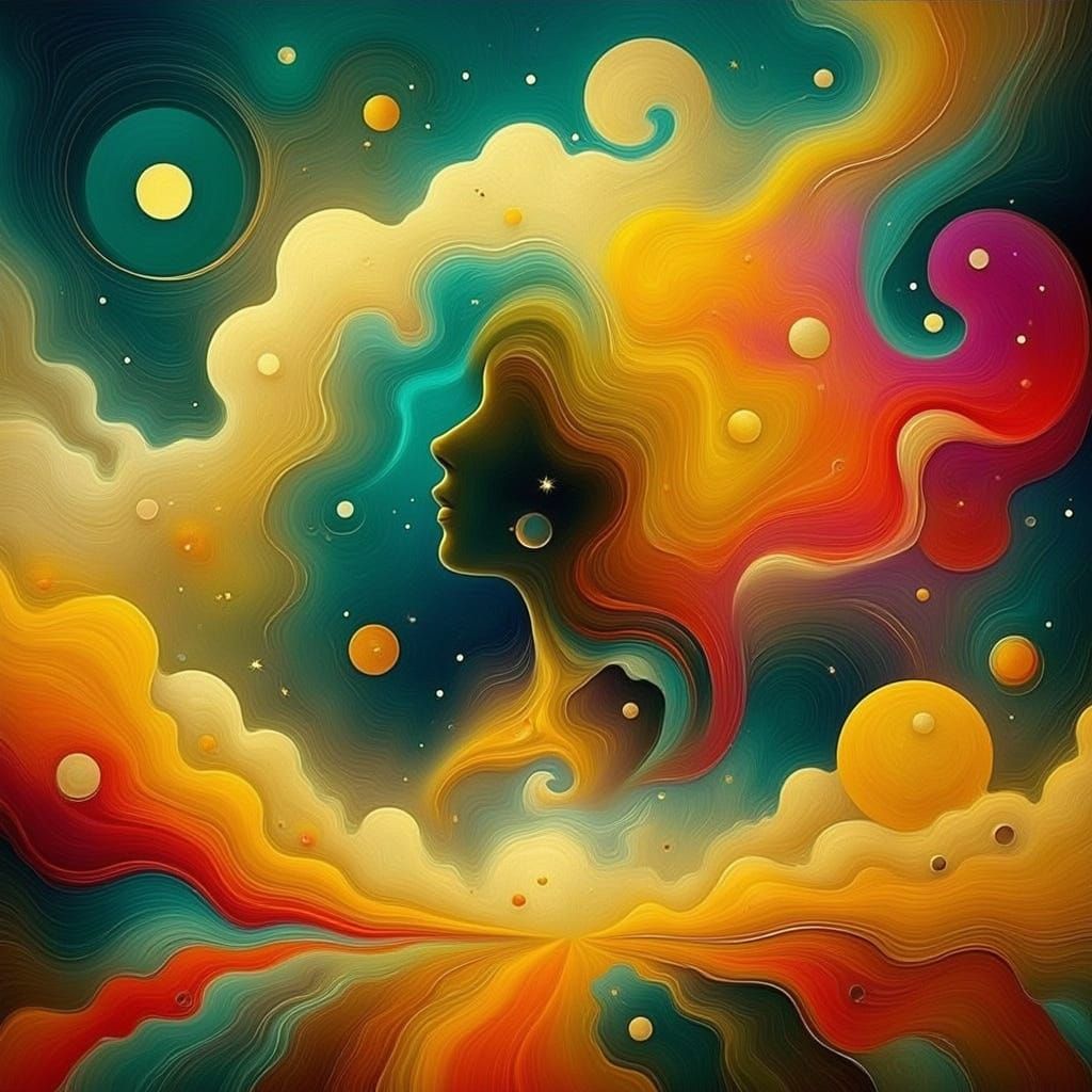 Surreal Abstract Art with Infinite Circles and Green Gradien...