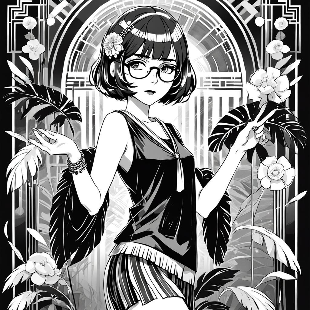 Art Deco Woman with Bob Haircut in Manga Style