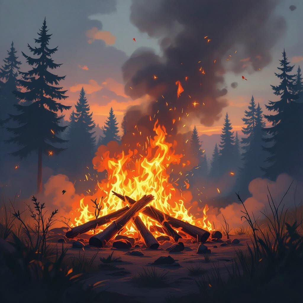 Spark Ignites from Raging Forest Fire: Digital Art