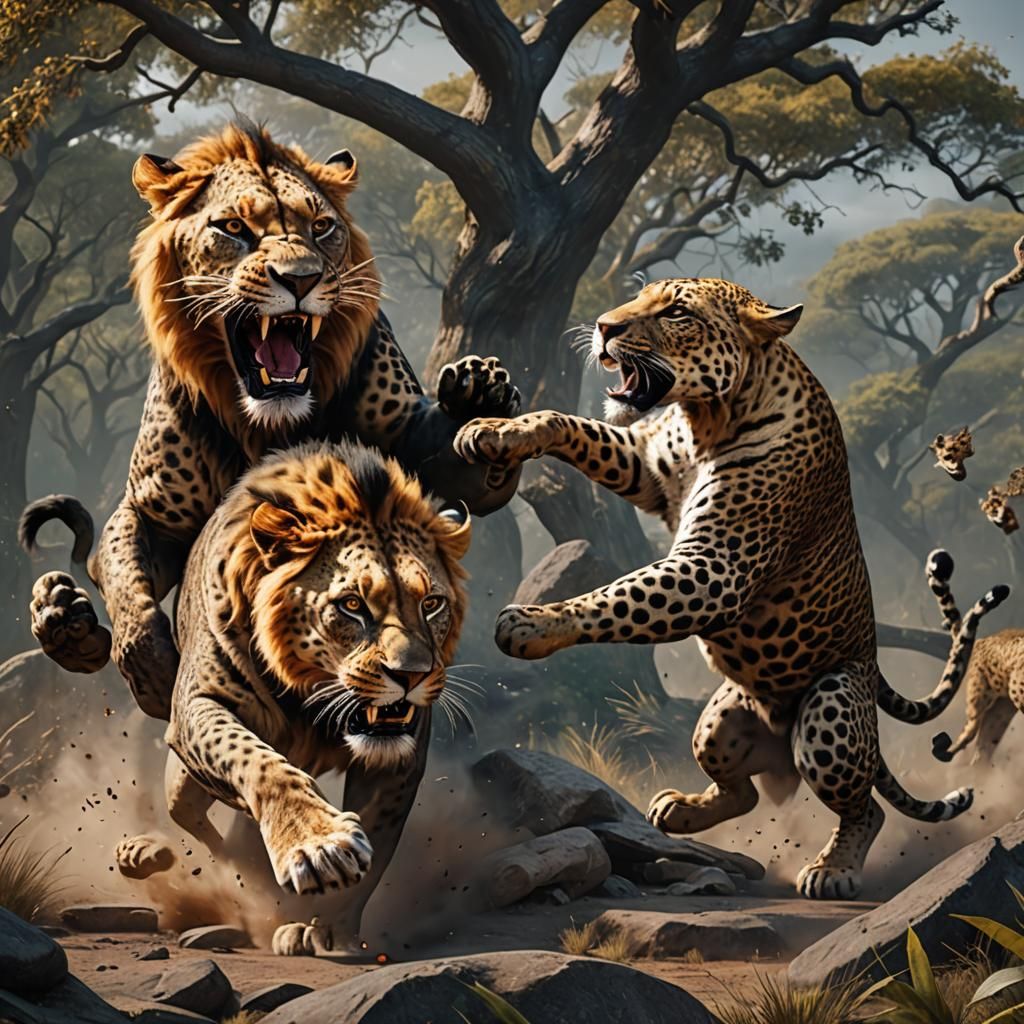 Lions Versus Leopard: A Fantastical Battle