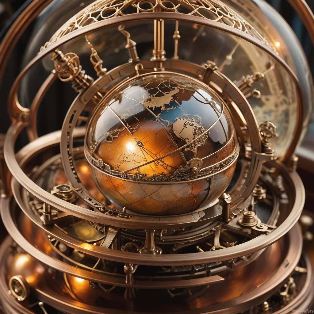 Steampunk Orrery with Magical Globe in Sci-Fi Style