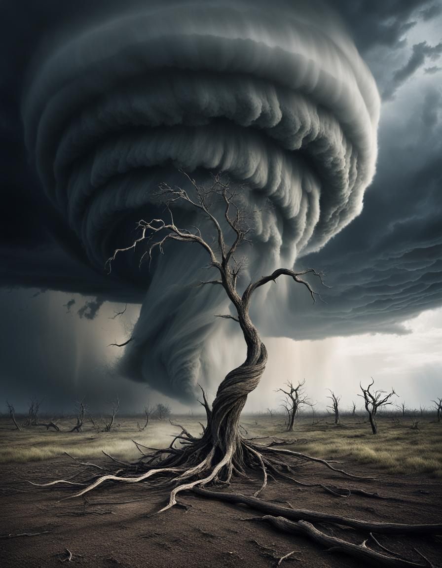 Powerful Tornado Sweeping Across a Desolate Landscape