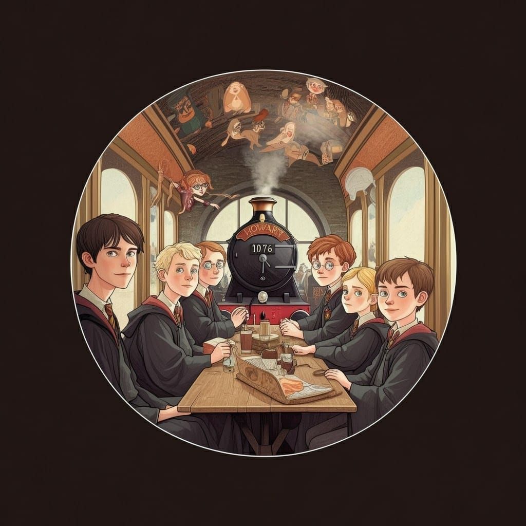 Hogwarts Express Patchwork Illustration in Caldecott Style