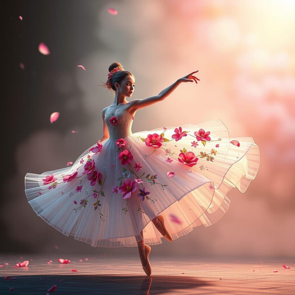 Ethereal Ballerina in Whimsical Floral Gown