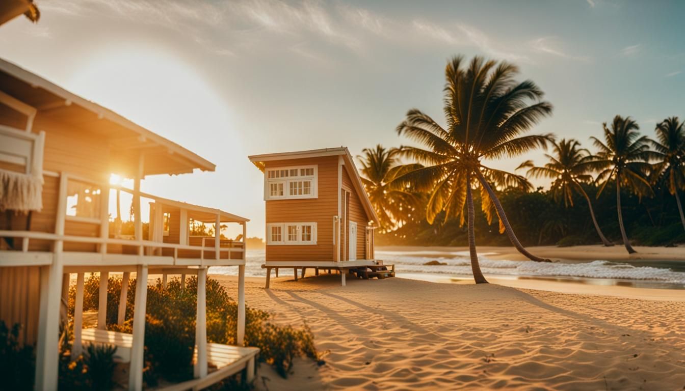 Beach Bungalow in Golden Hour: A Cinematic Still