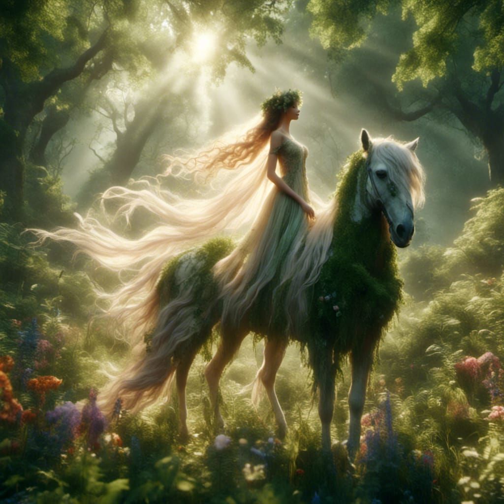 Hyperrealistic Centaur in Magical Forest Illustration