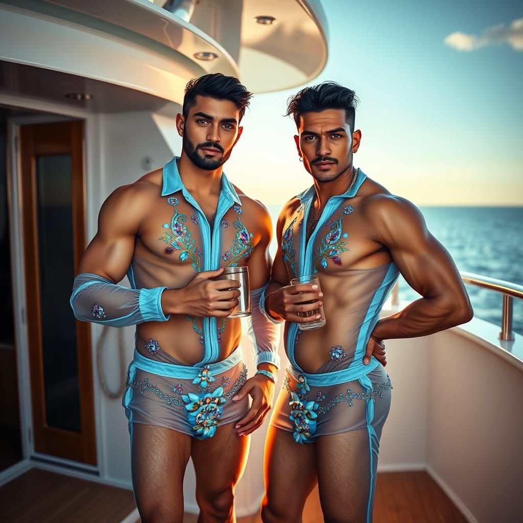 Two Indian Men on Yacht in Romantic Realism