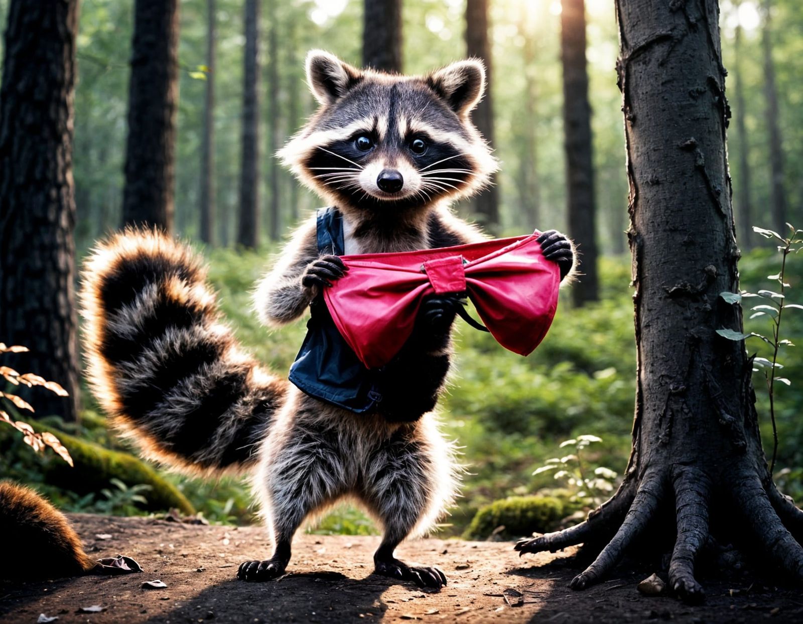 Raccoon Discovers Forgotten Lingerie in the Woods