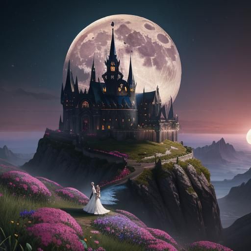 Scenic Wedding Under Full Moon: Fantasy Concept Art