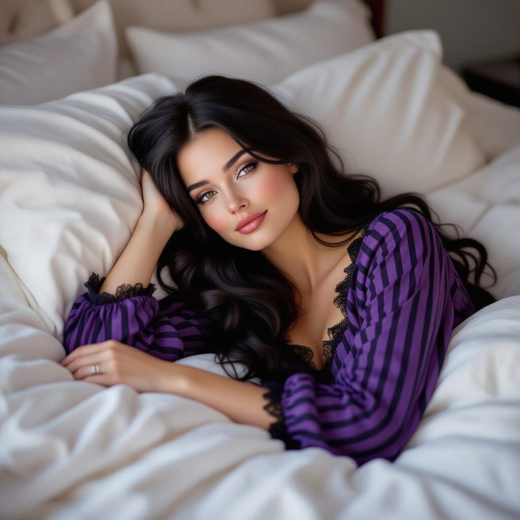 Gothic Woman in Bed, Photorealistic Style