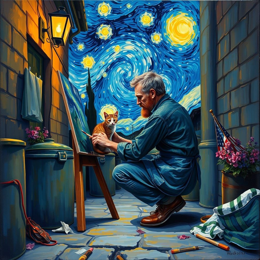 Starry Night Alleyways Masterpiece in Neo-Expressionist Styl...