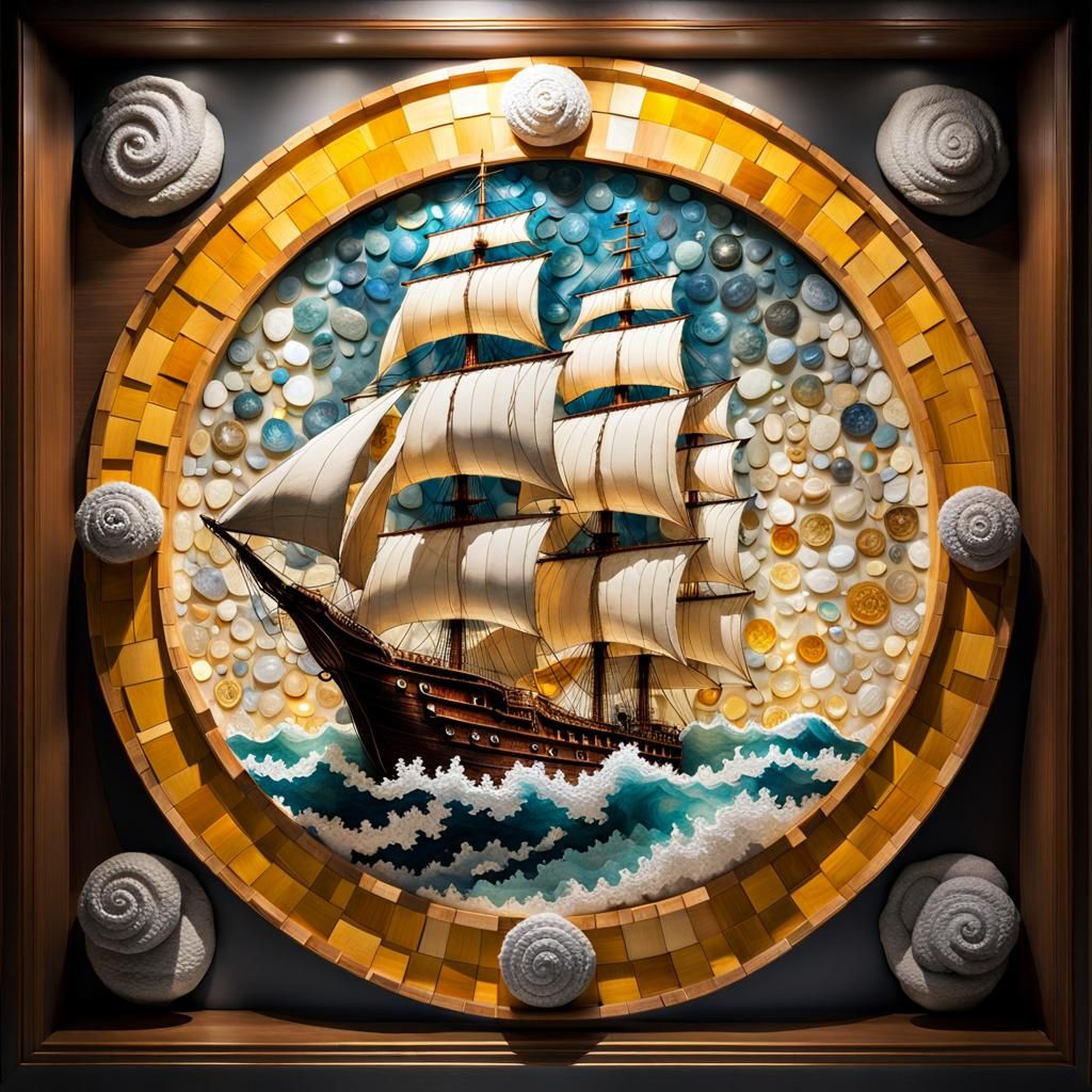 Sailing Ship Wall Decor in Art Deco Style