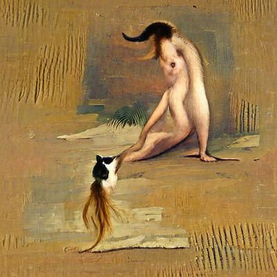 Surreal Woman with Cat Tail