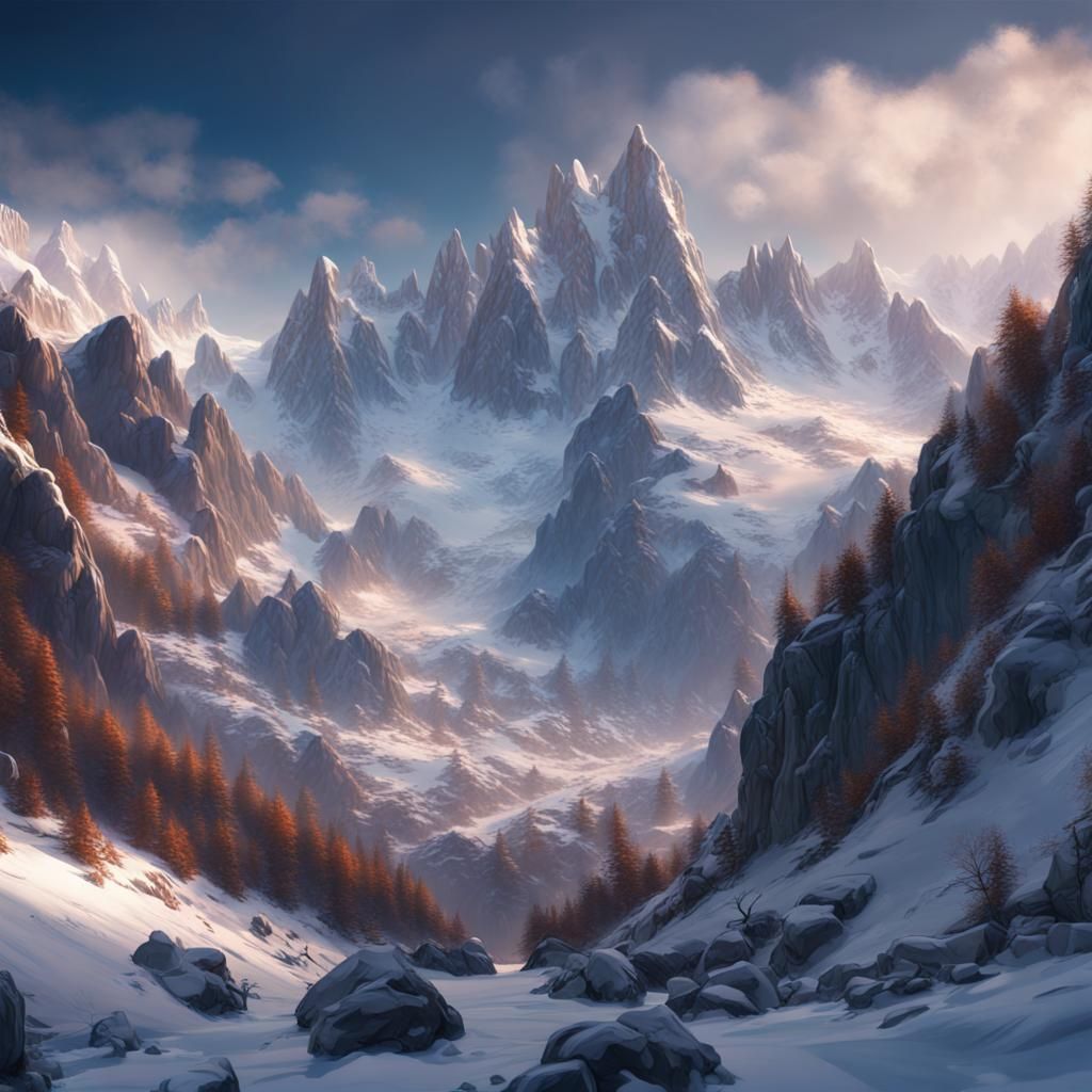 Chamonix Winter Mountains as Oil Painting