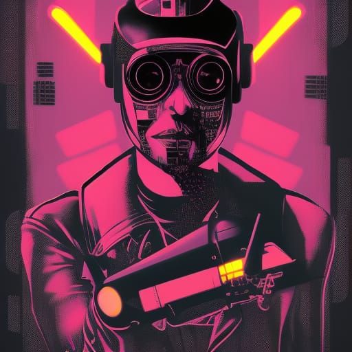 Cyberpunk Street Hacker in Neon Noir Style