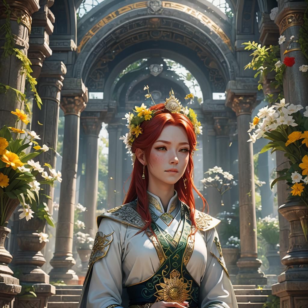 High Priestess in Temple: 3D Anime Art